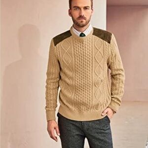 PJ PAUL JONES Mens Military Pullover Sweater Crewneck Vintage Cable Knit Sweater